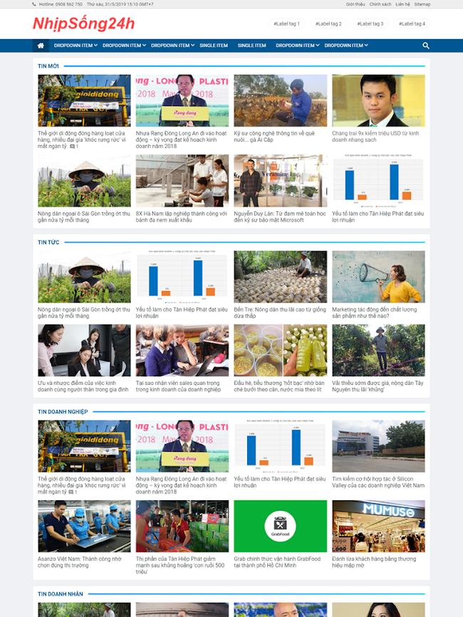 Template blogspot tin tức dạng lưới đẹp chuẩn seo